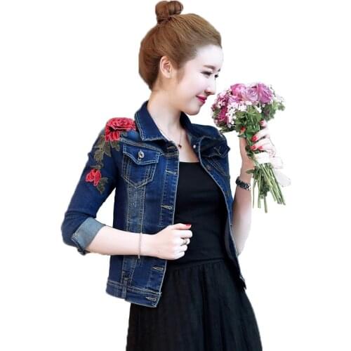 Youth clothing Women denim jacket Embroidered Denim short coat high quality Spring/autumn NEW Long sleeve top Free shipping 234