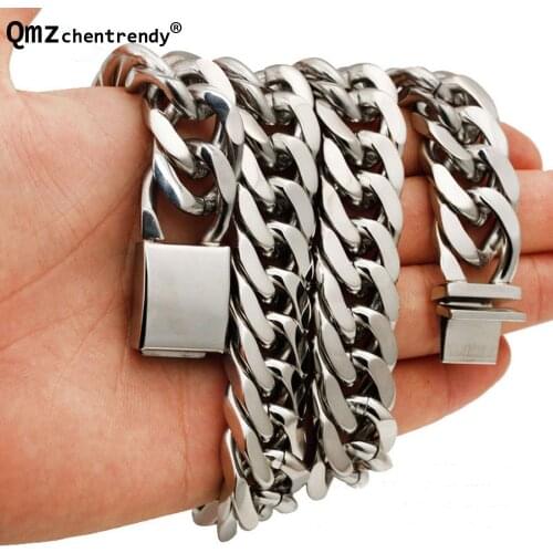 Qmzchentrendy Mens 17mm 60cm Stainless Steel Curb Cuban Chain Necklace Boys Chain Link Heavy Hip hop Men Jewelry Drop Shipping