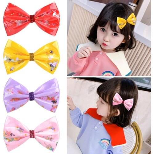 2021 New 4.7-inch Solid Color Childrens Hair Clip Colorful Sequins Bow Hair Ornament
