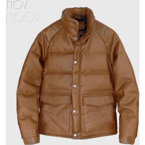 Novmoop genuine leather fetal cowhide mens down jacket brand design high end Doudoune homme en cuir Tire LT3420
