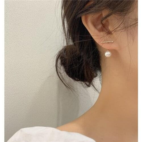 New Korean Crystal Line Metal Pearl Stud Earrings For Women Girl Simple Gold Color Small Earring Party Jewelry