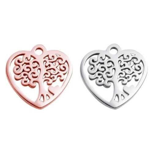 5pcs/lot Stainless Steel Tree of life Heart Charm Jewelry Findings DIY Necklace Bracelet Jewelry Making
