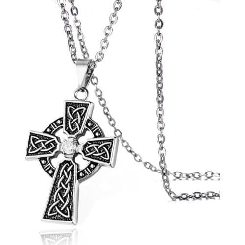 Punk Retro Stainless Steel Celtics Concentric Knot Cross Pendant Necklaces for Men Rock Jewelry Drop Shipping