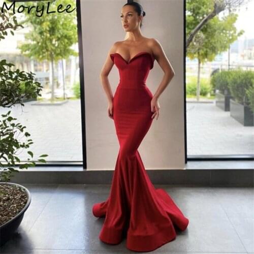 Prom Dresses Red Sweetheart Sleeveless Mermaid High Quality Satin Prom Dresses With Zipper Back vestidos de fiesta de noche