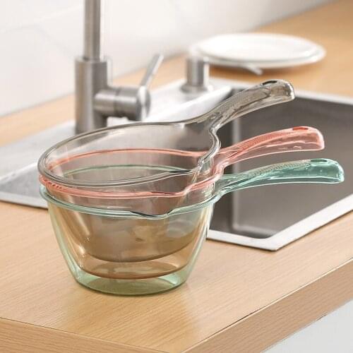 Long Handle Transparent Water Ladle Hanging Spoon Kitchen Bathroom Scoops Bath Shower Washing LXY9