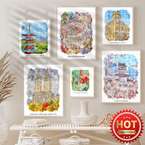 Watercolour World City Travel Poster, London Brussels Japan Rome Wall Pictures, Germany Belgium Italy Print Art, Home Decor