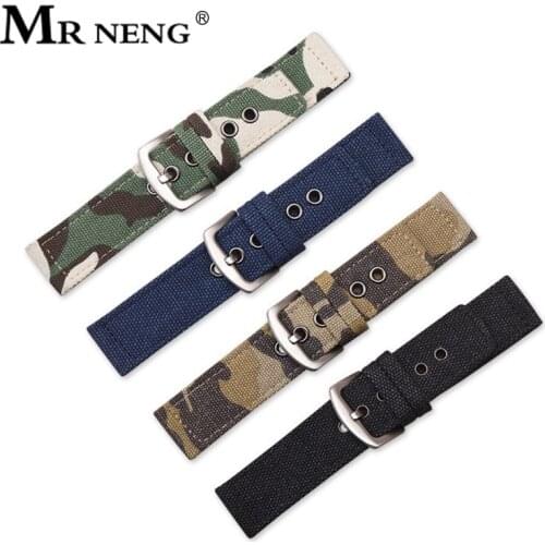 MR NENG Nylon Watch Straps Camouflage Belt Strap 18mm 20mm Stainless Steel Watch Accessories for Men Woman Watch Band 22mm 24mm