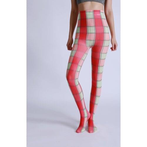Luxury New Designs Green Red Grid Digital Printed Tights Womens Patterned Pantyhose New Design Stockings
