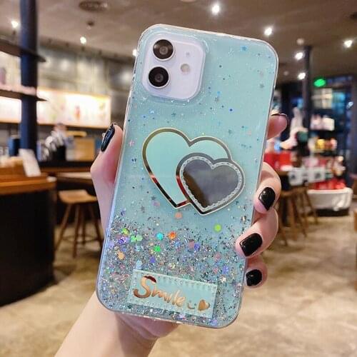 Luxury Heart-shaped Bling Glitter Silicone Phone Case For iPhone 13 12 11 Pro XS Max SE XR X 8 7 6 Plus Ultra-thin Sequins Cover