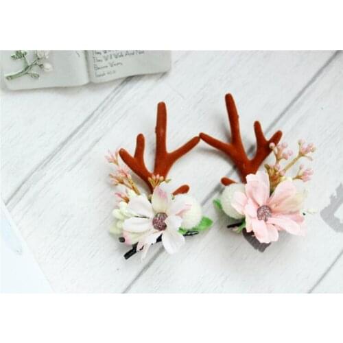 Christmas XMAS Cute Hair Clips Deer Antlers flower Girls Women Hairpins Hair Accessories B1403