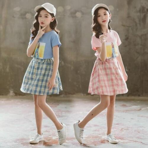 2021 summer Children teenager tracksuit Clothing Sets baby Girl Clothes Cotton T Shirt + Skirt Pants plus Size 6 8 9 10 12 Year