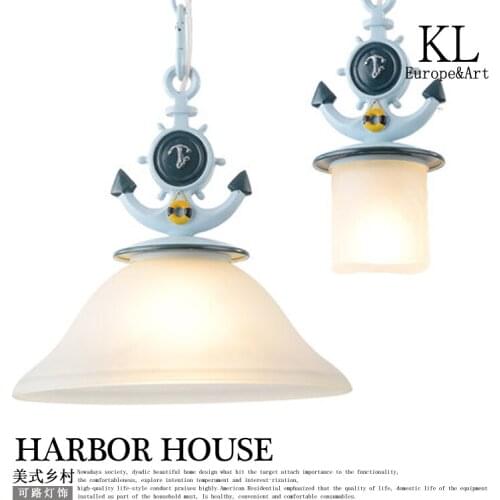 Mediterranean chandelier childrens room bedroom creative ship rudder white glass ceiling lamp Pendan balcony hallway lobby iro