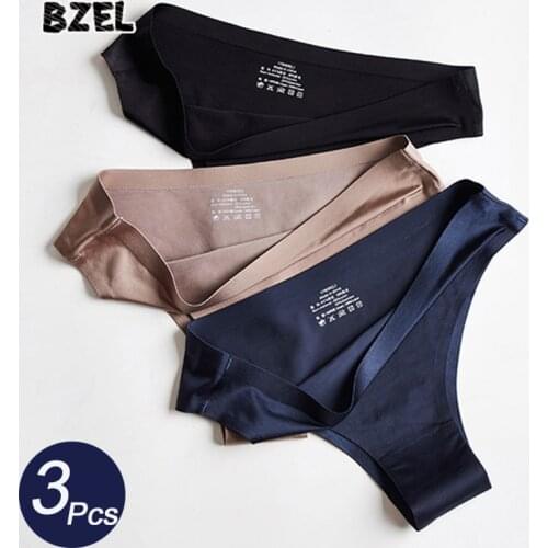 BZEL 3Pcs/lot Sexy Womens Silk Panties Set Underwear Seamless T-Back Thongs Low Rise Woman G-String Comfort Lady Lingerie Panty