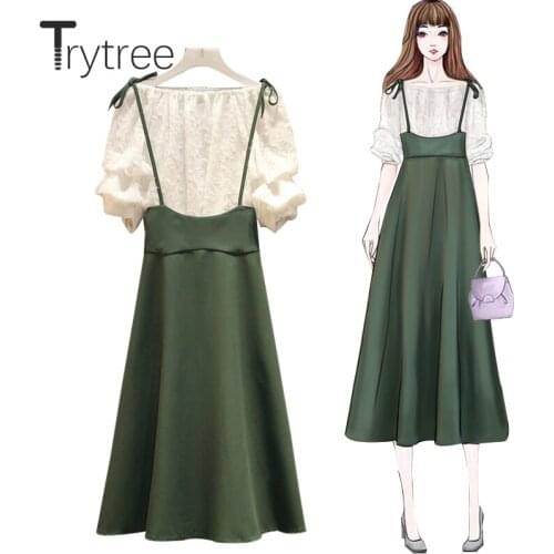 Trytree Summer Women Two Piece Set Casual Slash neck Tassel Solid Tops + Sling Dress Zipper A-line Solid Fashion 2 Piece Set