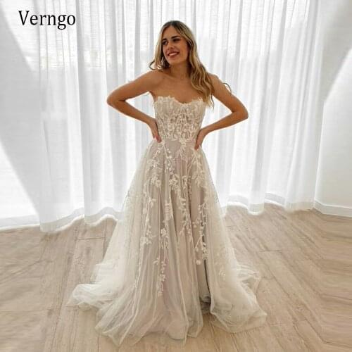 Verngo 2021 Delicate Lace Applique Tulle Wedding Dress Sexy Sweetheart Boning Fitted Bohemian Country Bridal Dresses Plus Size