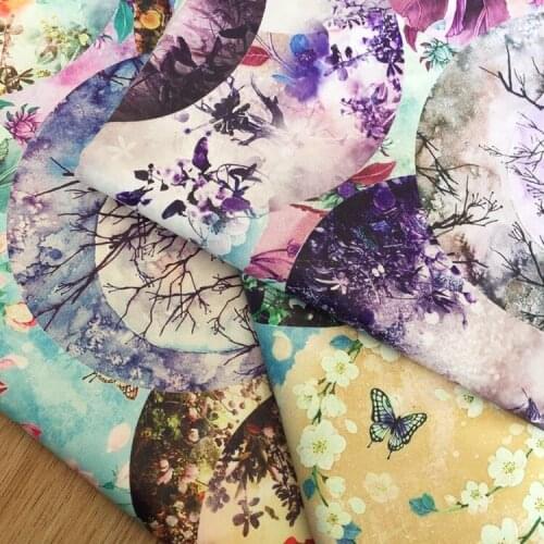 Painting in water colours butterfly pattern vintage fabric Retro style cotton fabric for DIY Bag shirt dress cloth 1meter
