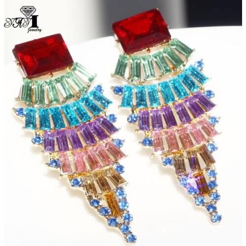 YaYi Jewelry Multi Glass Flower Dangle Women Ancient Gold Color Wear Ear Band Tassel Wedding Stud Drop Hoop Clip Earrings