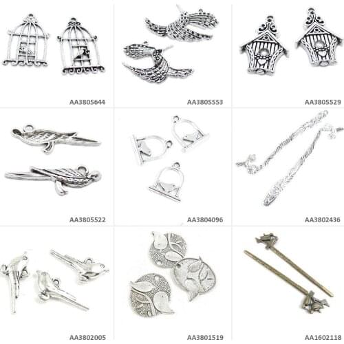 Antique Bronze Silver Plated Jewelry Making Charms Bird Hairpin Head Pins Lovers Birds Magpie Hummingbird Bookmark Hair Sticks