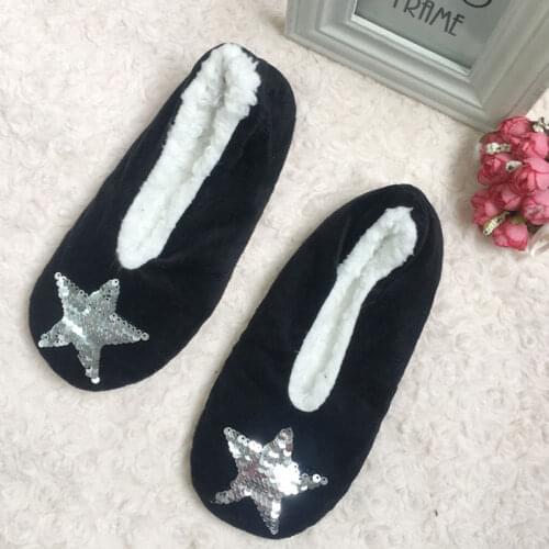 2021 New Winter Women Furry Shoes Plush Slippers Cute Pink Star Home Slippers Slip On Woman Non-slip Indoor Floor Socks