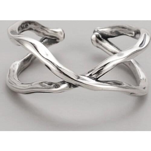 Retro Woven Cross Geometric Simple Line 925 Sterling Silver Adjustable Rings For Women Minimalist Fashion Delicate Jewelry