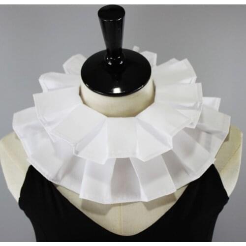 Womens Vintage Renaissance Cotton Ruffle Fake Collar Victorian White Neck Ruff