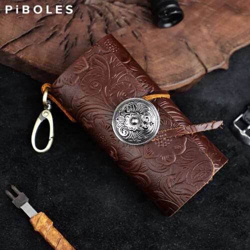 100% Genuine Leather Key Wallet Handmade Smart Key Holder Housekeeper Keys Portable Storage Keychain Bag Key Ring For Unisex