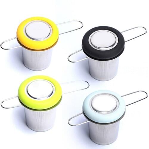 304 Stainless Steel Tea Strainer Mesh Herbal Infuser Filter Tea Leaf Spice for Teapot Foldable Handle Silicone Cover