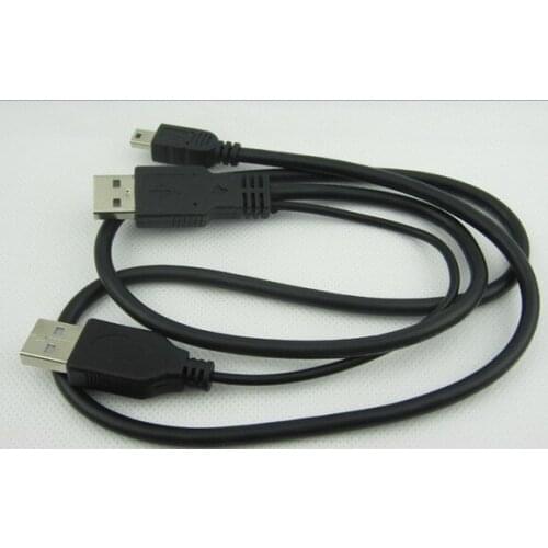 Free ship.2pcs. USB 2. 0 Two A Type Male to Mini 5 Pin Male Y Cable for For 2.5" Mobile Hard Disk Drive HDD