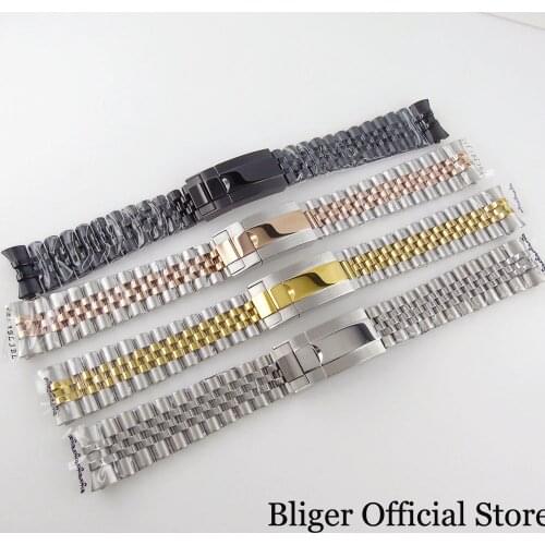 BLIGER Nologo 20mm Width Steel Jubilee Watch Strap Bracelet Two Tone Gold Foliding Clasp