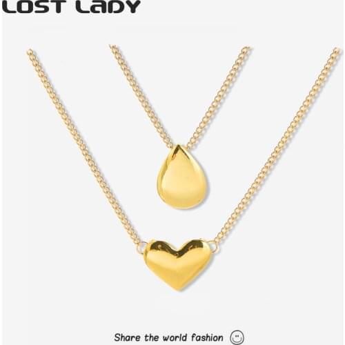 Lost Lady Fashion Heart Pendant Necklace For Women Gold Color Alloy Clavicle Chain Necklace Wholesale Jewelry Party Wedding Gift