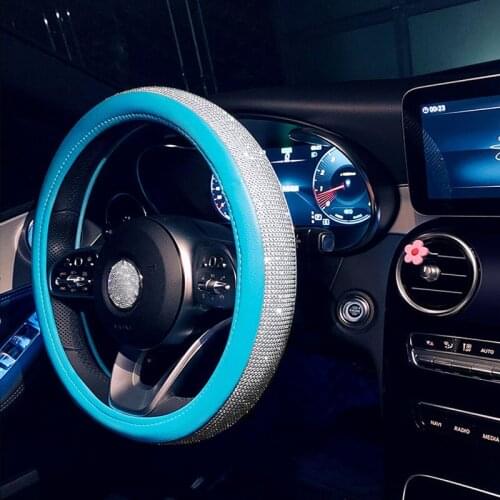 2021Luxury Crystal Leather Car Steering Wheel Covers for Women Ladies Girls Universal Handlebar Cover Auto Interior Accessories