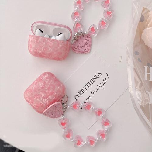 For Airpods 1/2/3 Case Pink Leopard Love Chain Cases for Apple Airpods Pro Earphone Protective Cover Soft IMD Dream Shell fundas