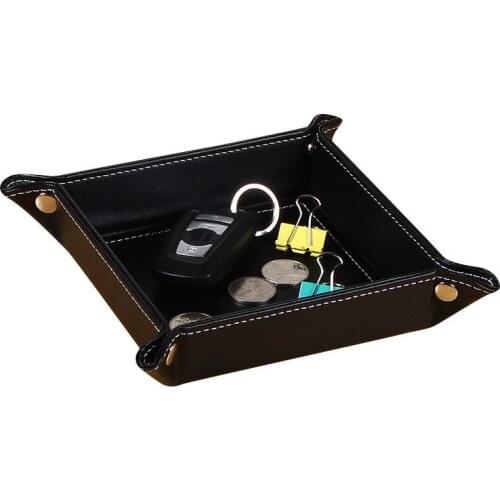 Jewelry Organizer Key Phone Coin Storage Box PU Leather Valet Storage Tray Plate Black