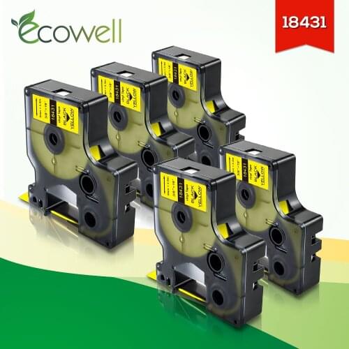 Ecowell 5Pcs 18431 Black on Yellow label For Dymo Rhino IND Vinyl Label 9mm*5.5m for Dymo Rhino 4200, 5000,5200 Label Maker