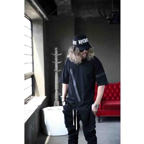 Korean mens summer new asymmetric zipper loose trend Casual Short Sleeve T-Shirt Large Size Youth versatile