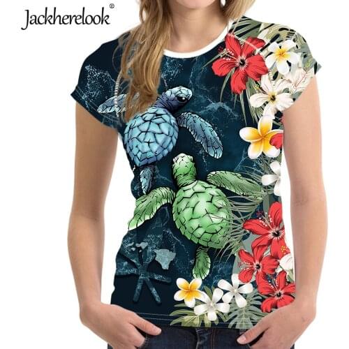 Jackherelook Hawaiion Hibiscus And Turtle Skillful Print Casual Women T Shirts Short Sleeve Top Tee Harajuku Clothing for Girls