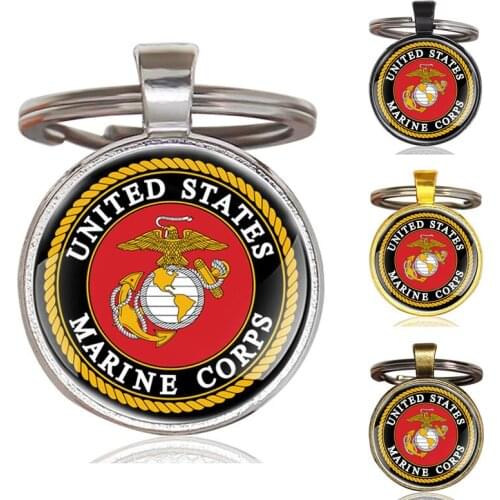 Classic Handmade United States Marines Symbol Glass Dome Metal Key Chain Unique Men Women Key Ring Jewelry Gifts Keychain