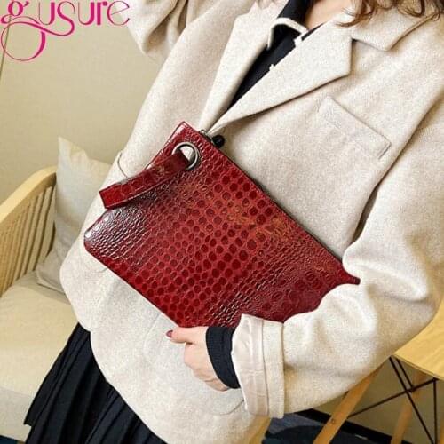 Gusure Fashion Women Elegant Party Clutches Crocodile PU Leather Envelope Clutch Bag Handbag Lady Female Vintage Bags