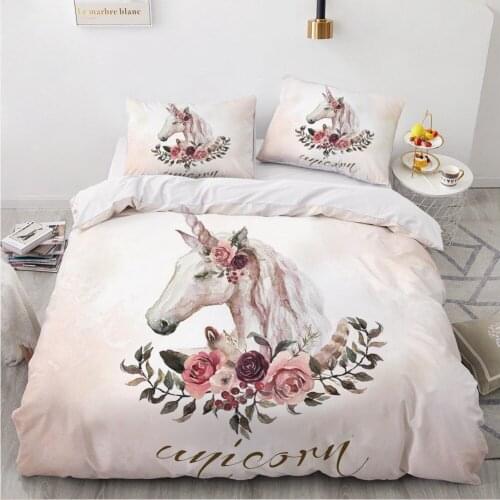Luxury 3D Bedding Set Duvet Cover Set Comforter Twin King Queen Double Single Size Unicorn Cartoon Design Custom Bedclothes