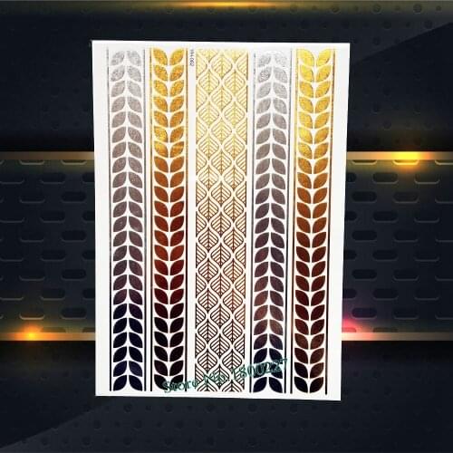 Summer Style Gold Silver Leaf Thick Bracelet Tattoo Sticker 21x15CM Body Arm Art Flash Metallic Temporary Fake Tattoo Stickers