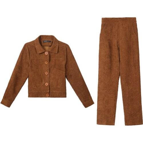 Fashionable suit, women,2019, new style, Korean, loose, thin, corduroy, two-piece womens dress