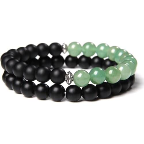 UFO Charm Bracelets Men Handmade Stretch 8 MM Green Aventurine Fengshui Black Onyx Beads Bracelet Women Jewelry браслеты на руку
