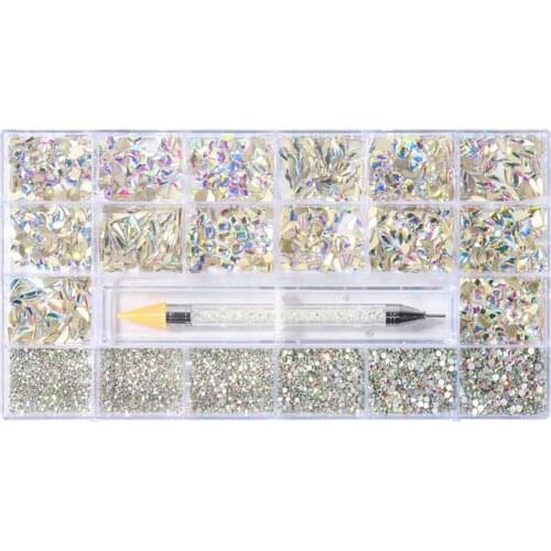 21 Grids Crystal Nail Art Flat Back Home Salon For Beginner Easy Apply DIY Manicure Rhinestone Set Professional Point Drill Pen