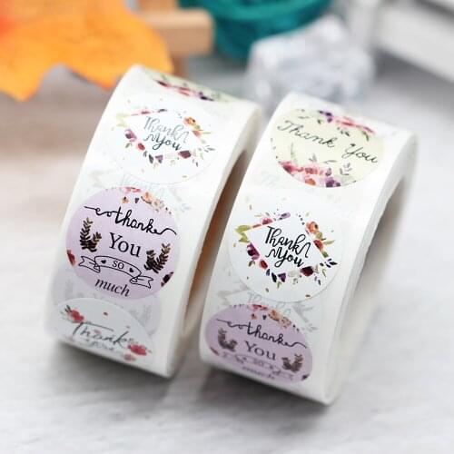 500pcs/roll 8 Different Design Round Floral Thank You Label Sticker For Wedding Birthday Stationery Gift Box Decoration Stickers