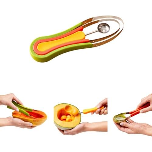 New 3 In 1 Stainless Steel Melon Cutter Baller Fruit Scoop Watermelon Slicer Kitchen Accessories Creative Gadgets