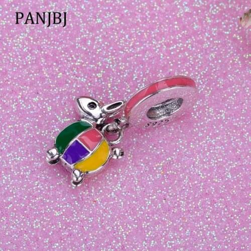 New Original 100% 925 Sterling Silver Bead Rabbit Lantern Dangle Charm Rainbow Enamel Fit Pandora Bracelet Women DIY Jewelry