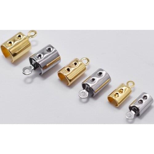 20pcs/lot 316L Stainless Steel Gold Steel Tone Crimp Bead End Caps Fastener Clasp Fit DIY Round Leather Jewelry Making Connector
