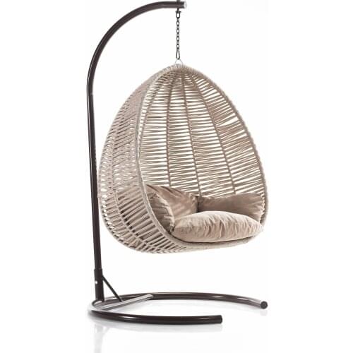 Single Hand Knitted Macrame Garden Swing Cappuccino Indoor Single Rocking Swing Hammock