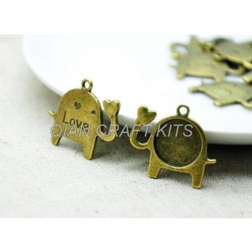200pcs 14mm/0.55'' Base Setting Antique Bronze Love Elephant Charm Pendant Letter Round Base Setting Cameo Cabochon Base