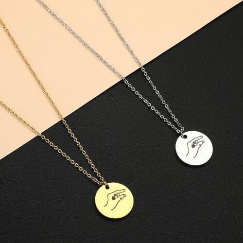 QIAMNI Stainless Steel Hand Gestures Necklace Sign Language Pendant Charm Chain Necklace For Women Girls Chokers Jewelry Gift